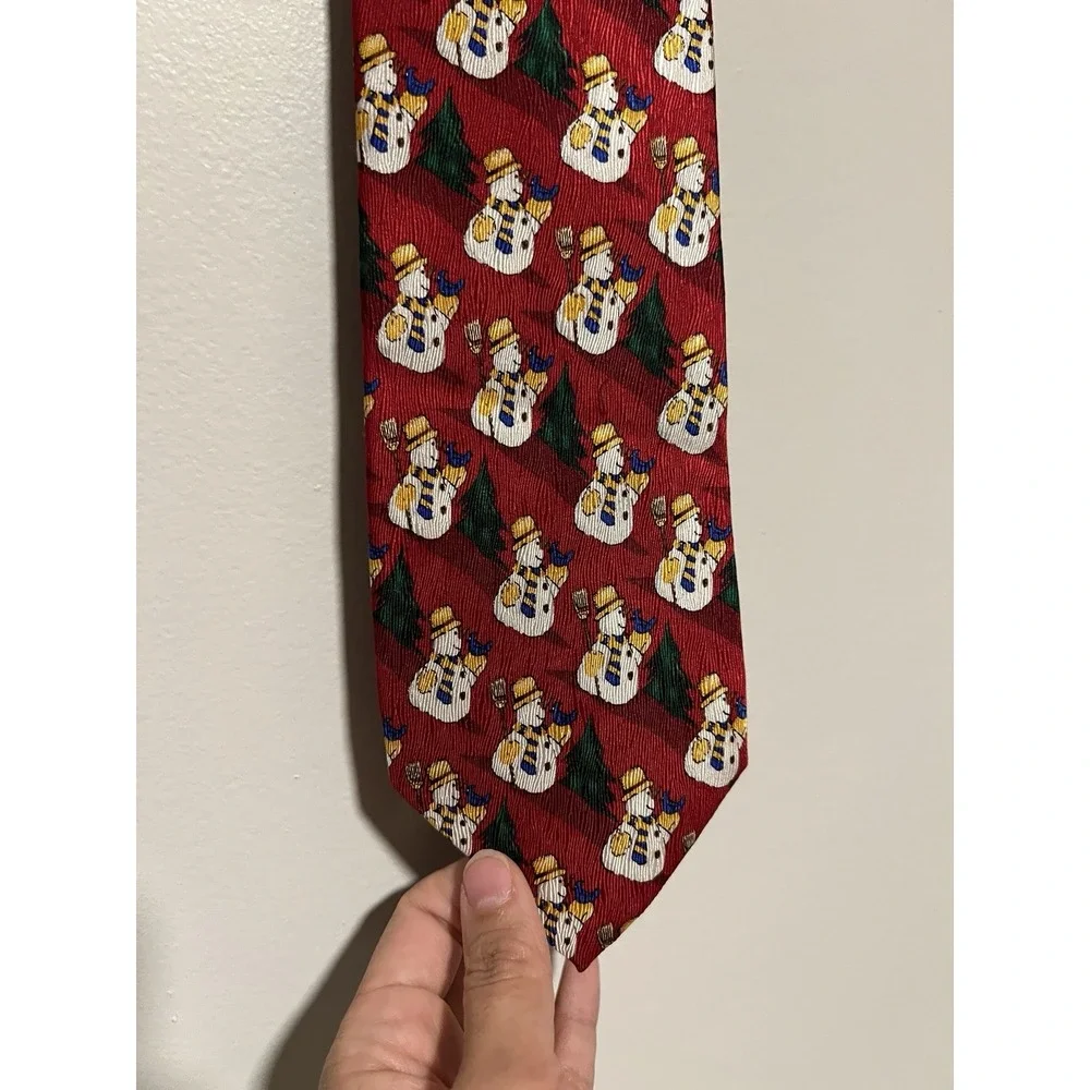 JZ RICHARDS Mens Silk CHRISTMAS PARTY Tie 3.75 Navy Snowman Red Necktie